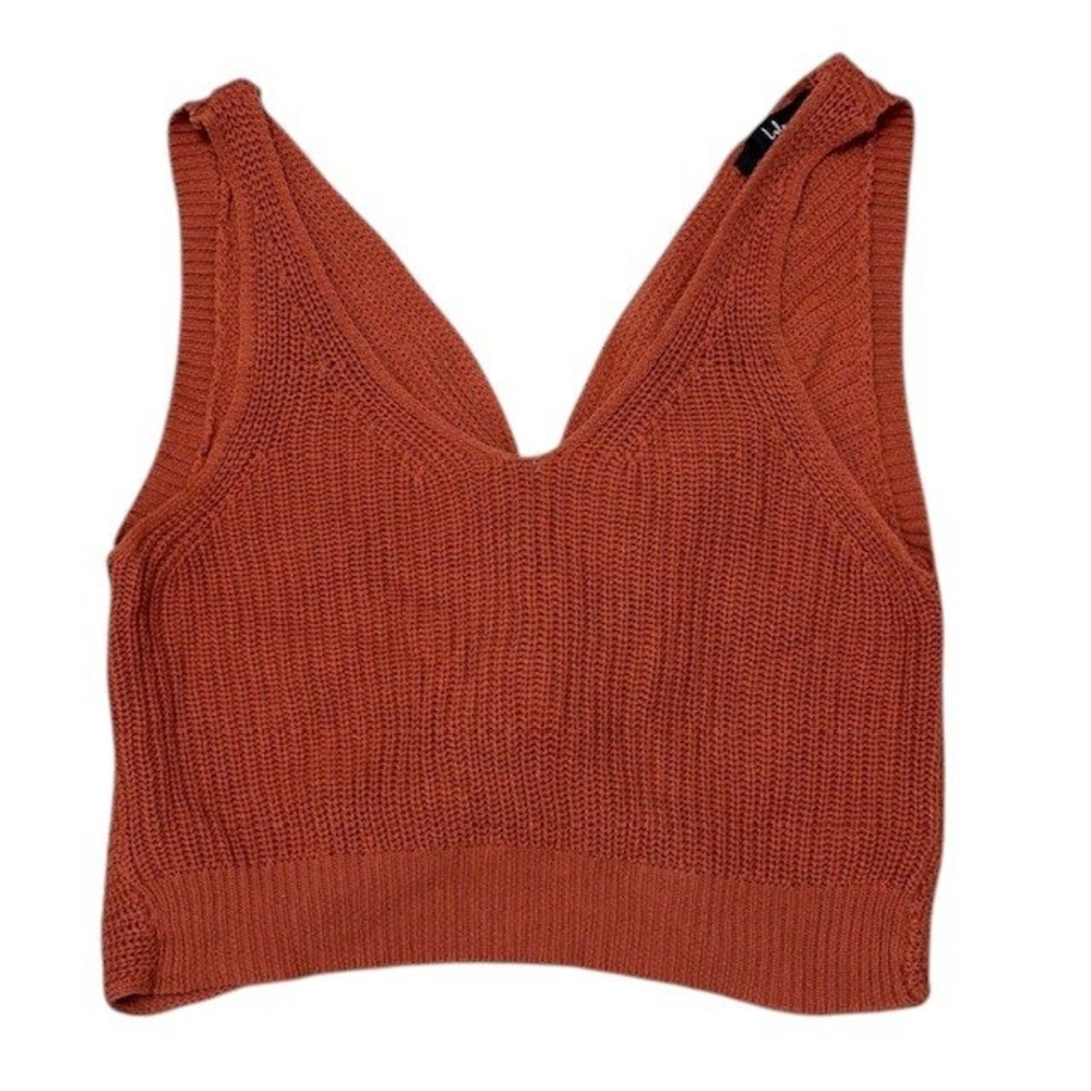 Lulus Knit Crop Top Rust Orange‎ Sleeveless V Neck Twist Back Casual Medium